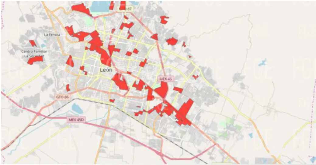 レオンの治安マップ（ニュースサイトより）、日本人の生活圏にはあまり危険な場所は多くない。